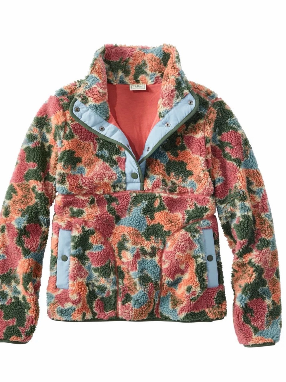 L.L. Bean Multicolor Sherpa Pullover - Teal, Rust, Forest